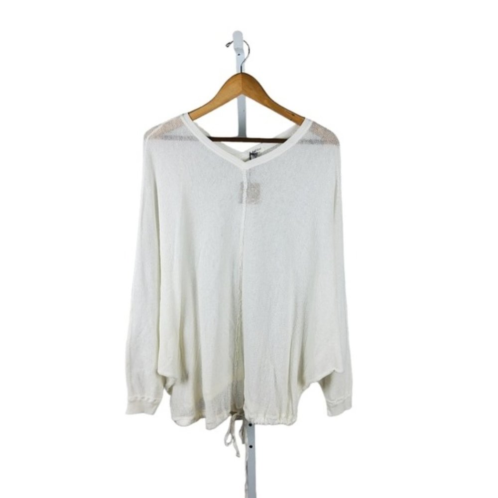 Hello Nite Mesh Drawstring Dolman Sleeve Top White Size Small